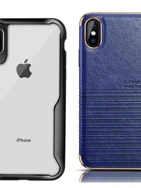 Lot of 2 New iPhone X Cases TPU Hard Clear Back PU Leather Hybrid